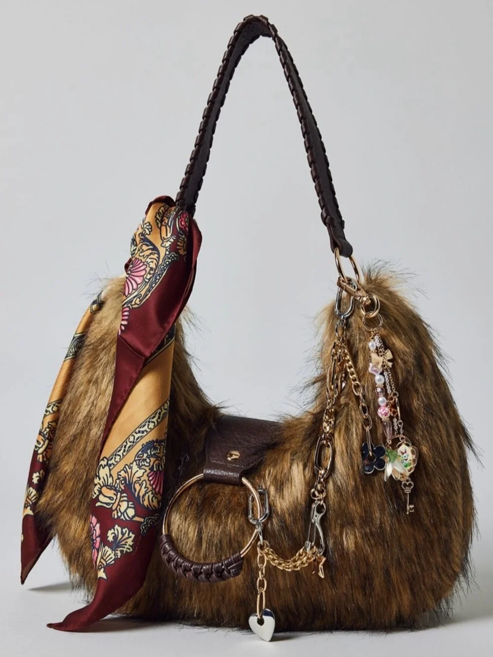 Silence + Noise UO Shaggy Slouchy Vintage Faux Fur Large Shoulder Hobo Bag